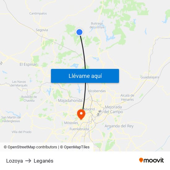 Lozoya to Leganés map