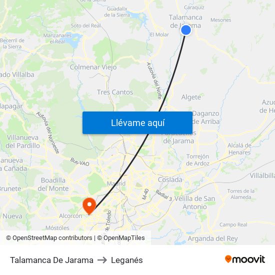 Talamanca De Jarama to Leganés map