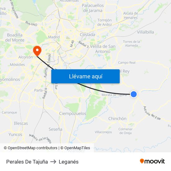 Perales De Tajuña to Leganés map