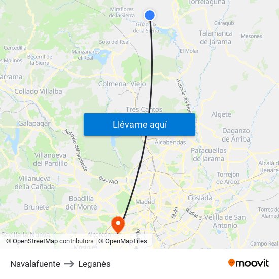 Navalafuente to Leganés map