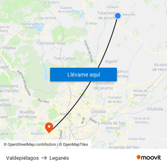 Valdepiélagos to Leganés map