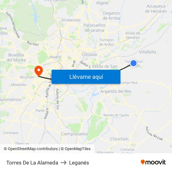 Torres De La Alameda to Leganés map