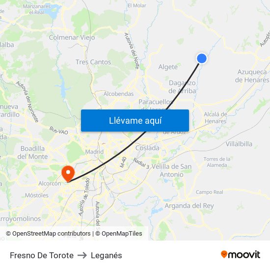 Fresno De Torote to Leganés map