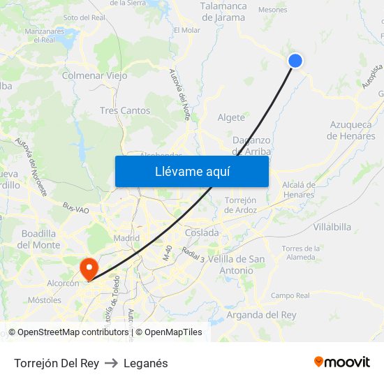 Torrejón Del Rey to Leganés map