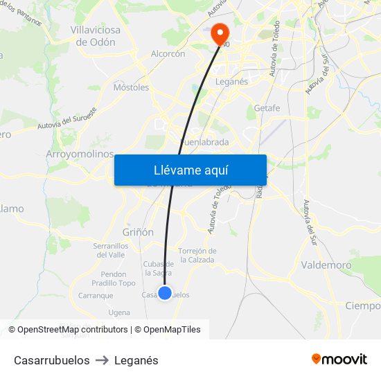 Casarrubuelos to Leganés map