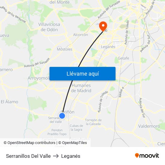 Serranillos Del Valle to Leganés map