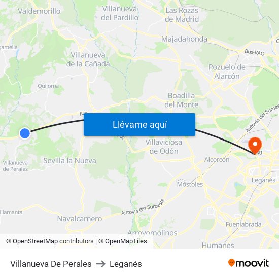 Villanueva De Perales to Leganés map