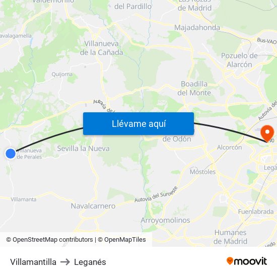 Villamantilla to Leganés map