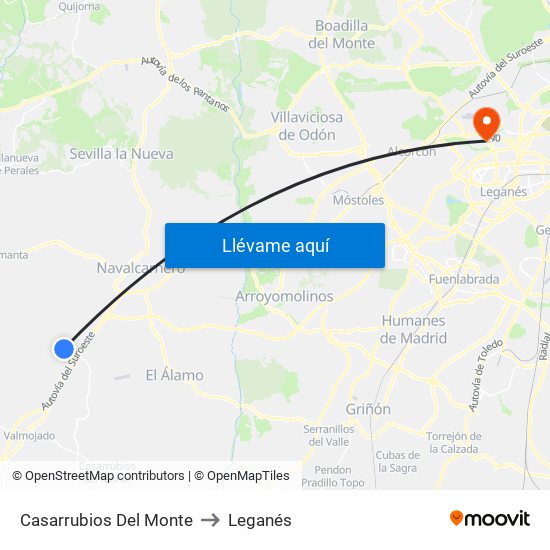 Casarrubios Del Monte to Leganés map