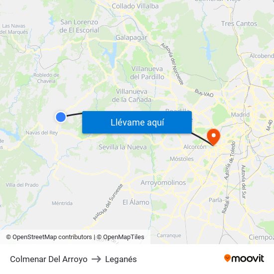 Colmenar Del Arroyo to Leganés map