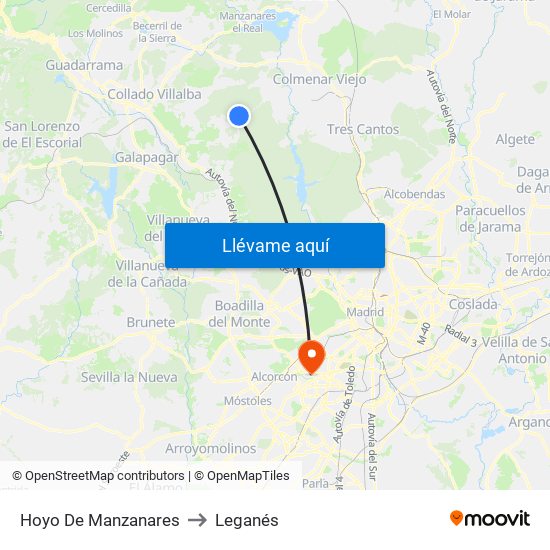Hoyo De Manzanares to Leganés map