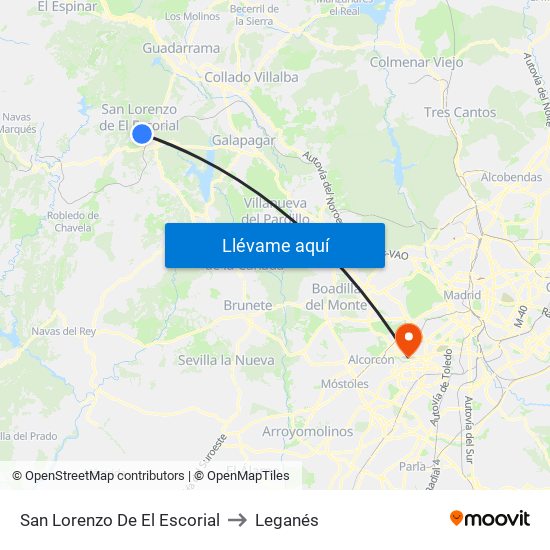 San Lorenzo De El Escorial to Leganés map