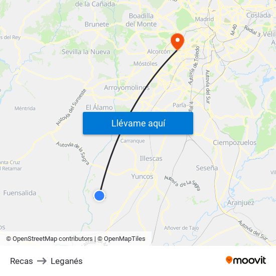 Recas to Leganés map