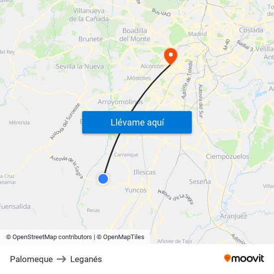 Palomeque to Leganés map
