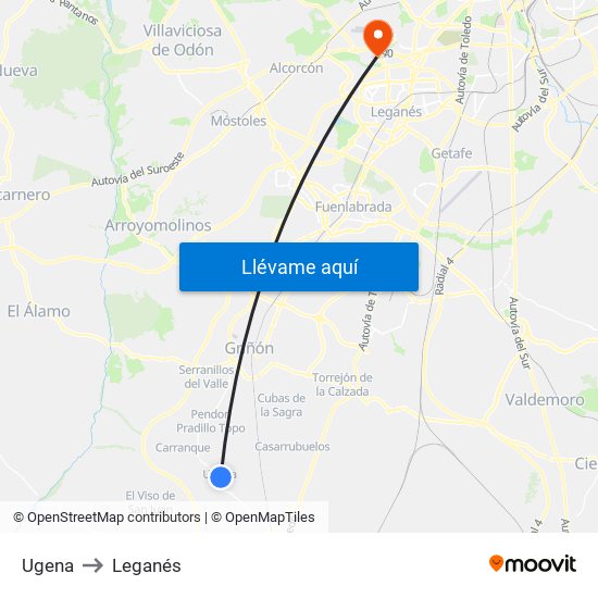 Ugena to Leganés map