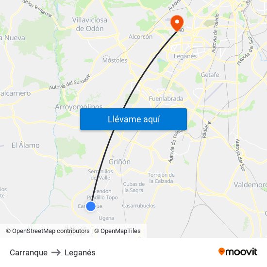 Carranque to Leganés map