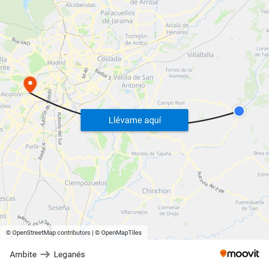 Ambite to Leganés map