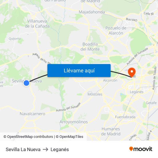 Sevilla La Nueva to Leganés map