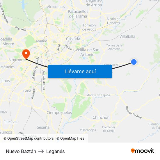 Nuevo Baztán to Leganés map
