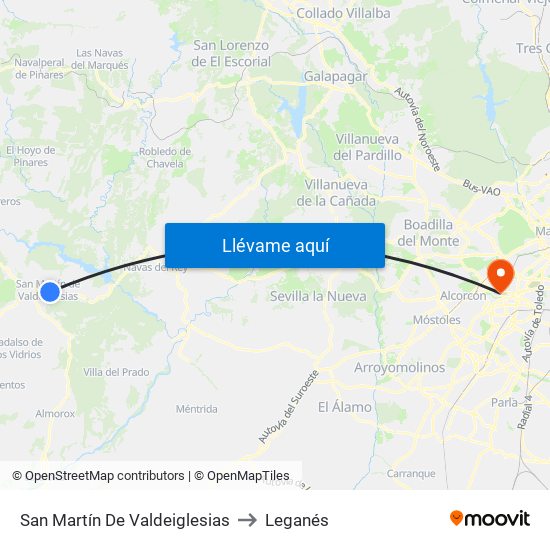 San Martín De Valdeiglesias to Leganés map