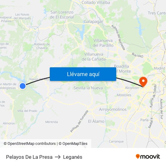 Pelayos De La Presa to Leganés map