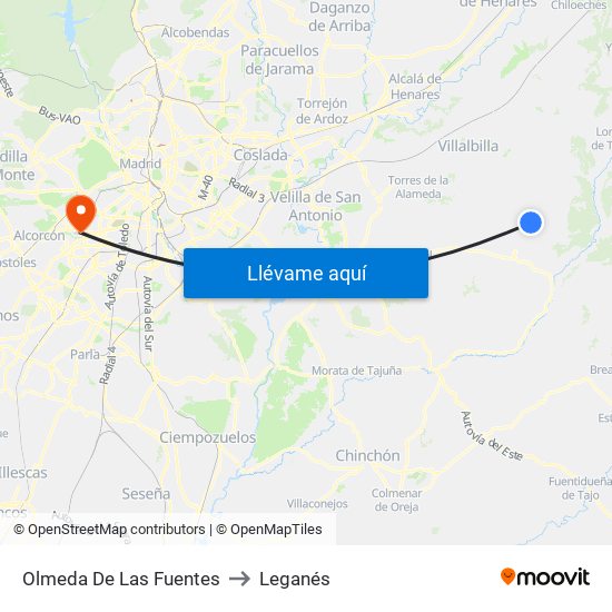 Olmeda De Las Fuentes to Leganés map