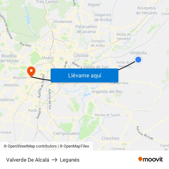 Valverde De Alcalá to Leganés map