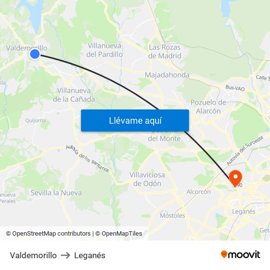 Valdemorillo to Leganés map