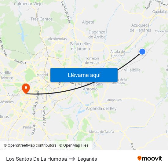 Los Santos De La Humosa to Leganés map