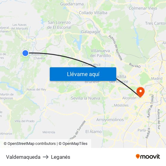 Valdemaqueda to Leganés map