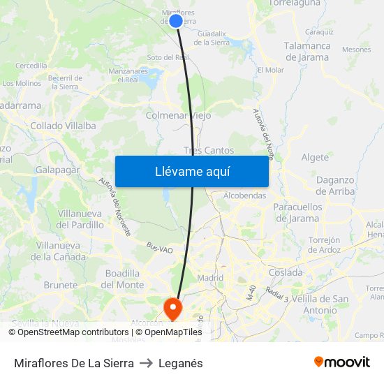 Miraflores De La Sierra to Leganés map