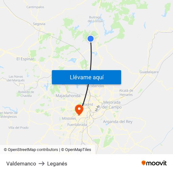 Valdemanco to Leganés map