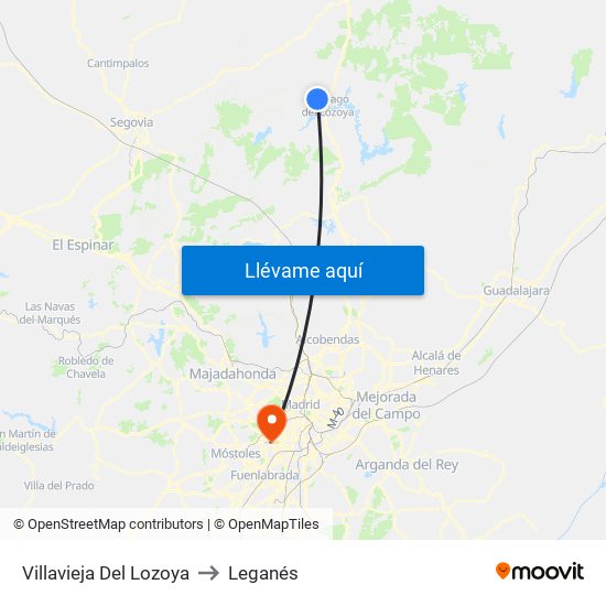 Villavieja Del Lozoya to Leganés map