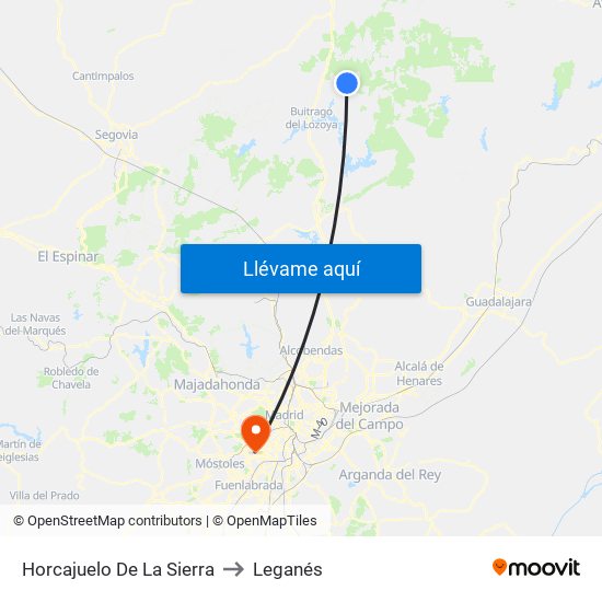 Horcajuelo De La Sierra to Leganés map
