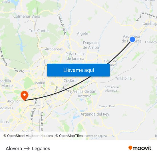 Alovera to Leganés map