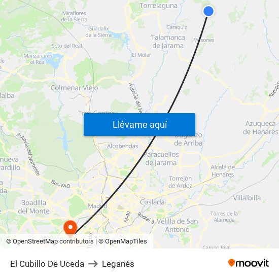 El Cubillo De Uceda to Leganés map