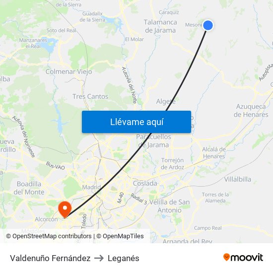 Valdenuño Fernández to Leganés map