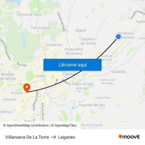 Villanueva De La Torre to Leganés map