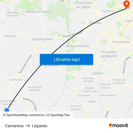 Camarena to Leganés map