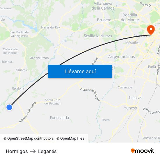 Hormigos to Leganés map