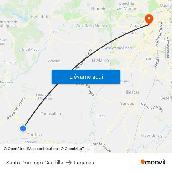 Santo Domingo-Caudilla to Leganés map