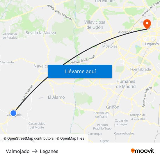 Valmojado to Leganés map