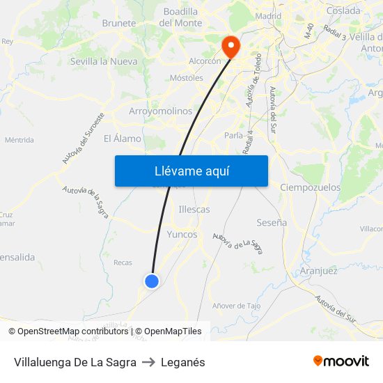 Villaluenga De La Sagra to Leganés map