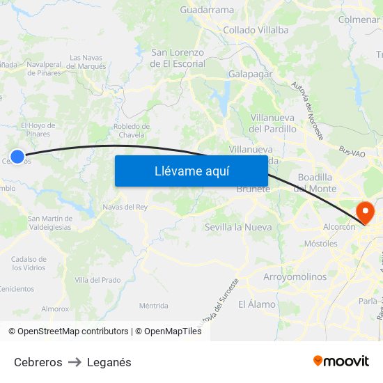 Cebreros to Leganés map