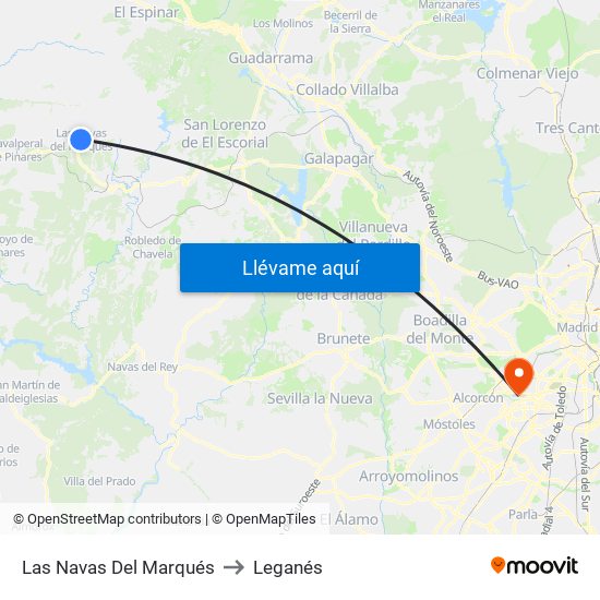 Las Navas Del Marqués to Leganés map