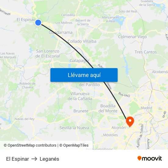 El Espinar to Leganés map