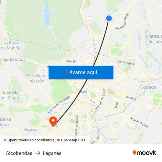 Alcobendas to Leganés map