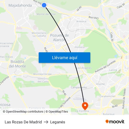 Las Rozas De Madrid to Leganés map
