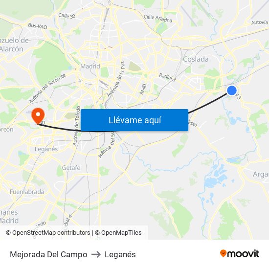 Mejorada Del Campo to Leganés map