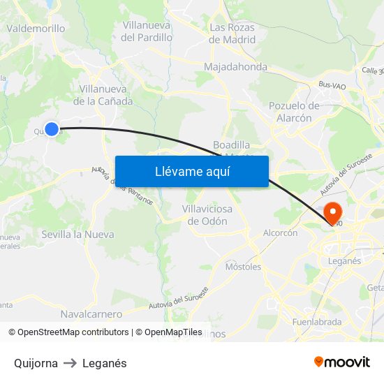 Quijorna to Leganés map